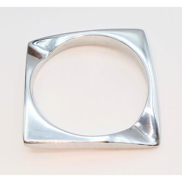 VTG Unsigned Tested Sterling Silver Square Art Deco Bangle Bracelet 45.91g - Picture 2 of 7